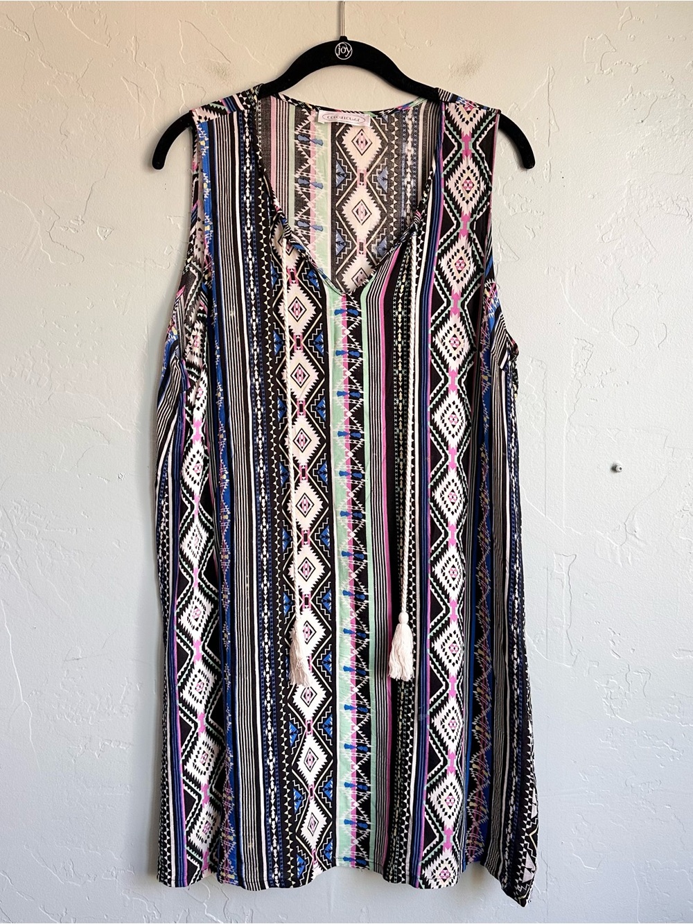 Boho Beachy Sleeveless Vacation Swim Coverup Tassel Dress Women’s Medium EUC